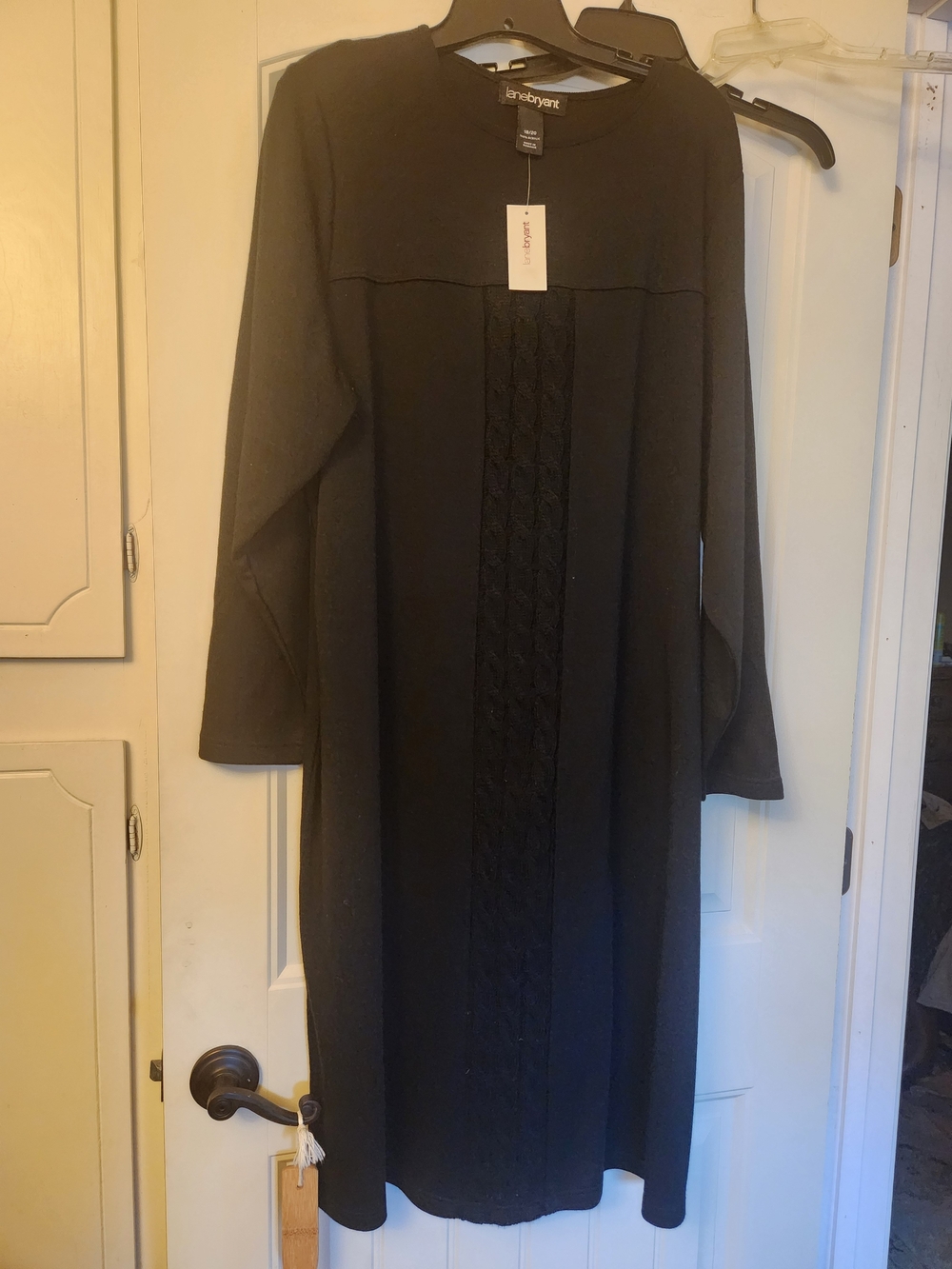 Lennylamb Black Cable-Knit Panel Long Sleeve Coat